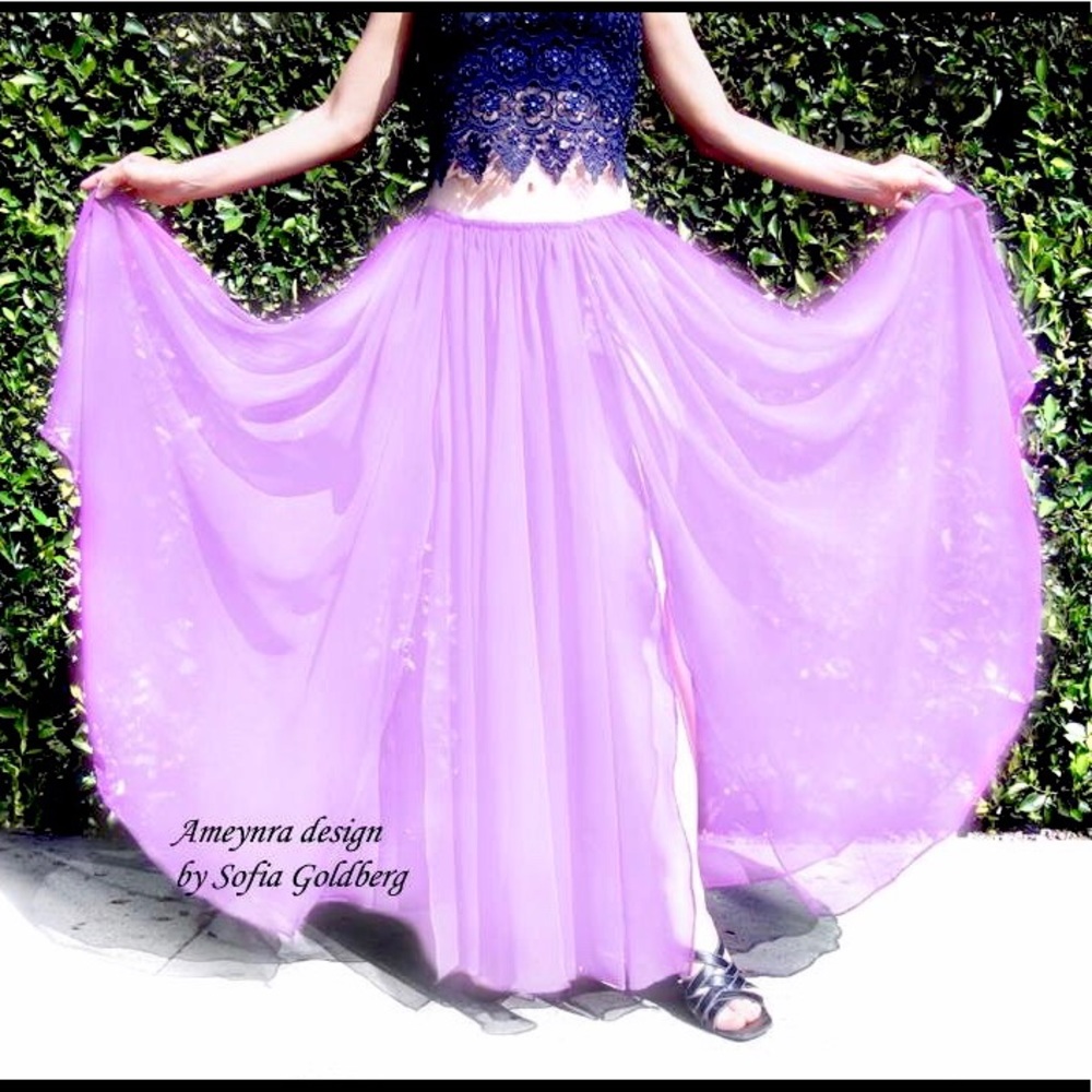 Light Lavender Chiffon Skirt 2 slits Ameynra New